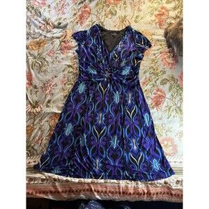 Vtg Perceptions New York Women's Purple Blue Midi Dress Size 18  Y2K
